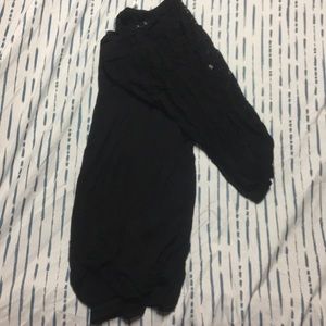 3/4 sleeve black tunic lace accent across shoulder
